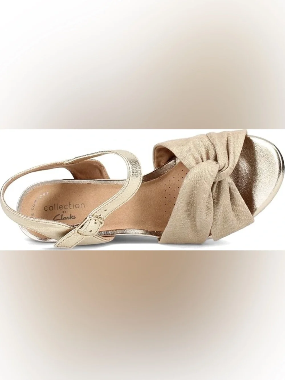 NEW!! Women’s Clarks Margee Beth Natural Wedge Ankle Strap Sandal Size 11W